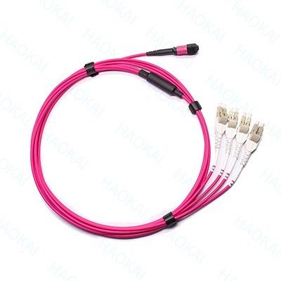 LC سیم پیچ فیبر نوری 12core MPO Fan Out Om4 سیم پیچ فیبر