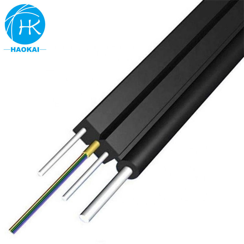 کابل قطره ای 2 هسته 6 هسته FTTH کابل فیبر نوری صاف با سیم فولادی لوله مرکزی آرامید